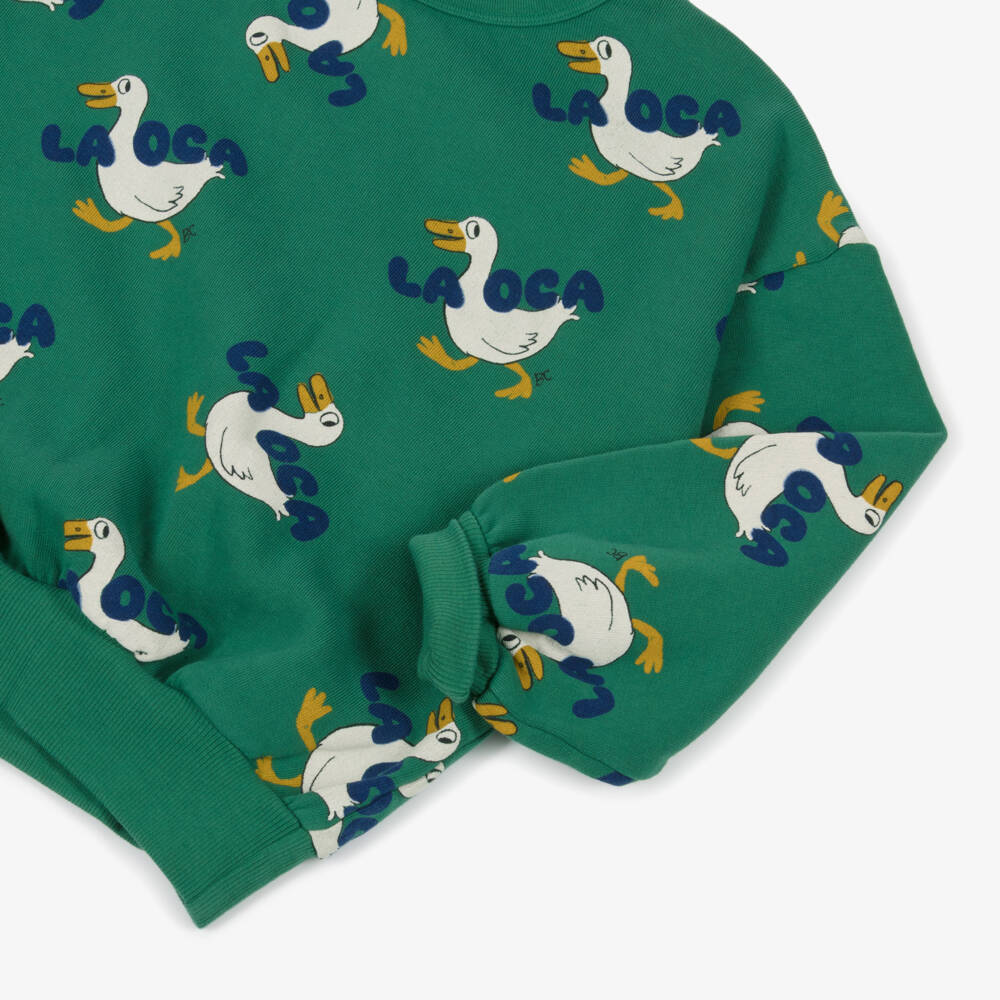 Bobo Choses-Cвитшот зеленый из органического хлопка с гусями | Childrensalon