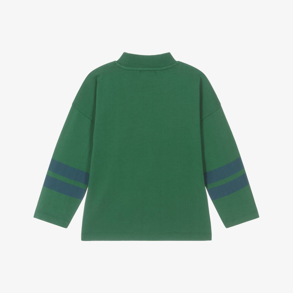 Bobo Choses-Green Organic Cotton Top with Orange Logo | Childrensalon