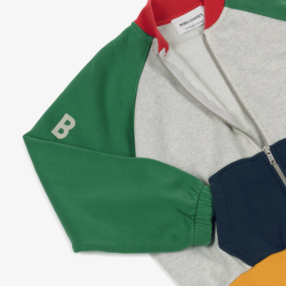 Bobo Choses-Grey Colourblock Organic Cotton Zip-Up Top | Childrensalon