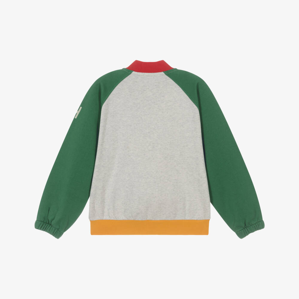 Bobo Choses-Grey Colourblock Organic Cotton Zip-Up Top | Childrensalon