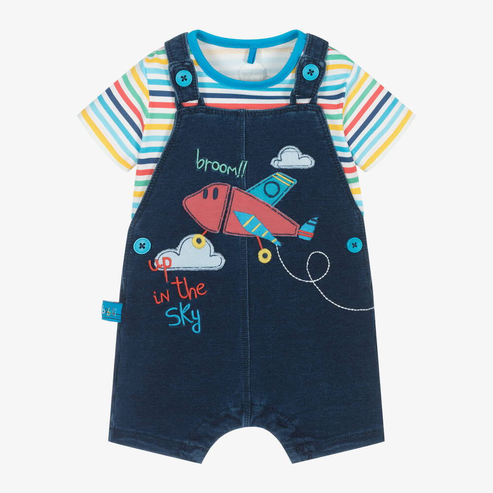 Boboli Baby Boys Blue Cotton Dungaree Set Childrensalon