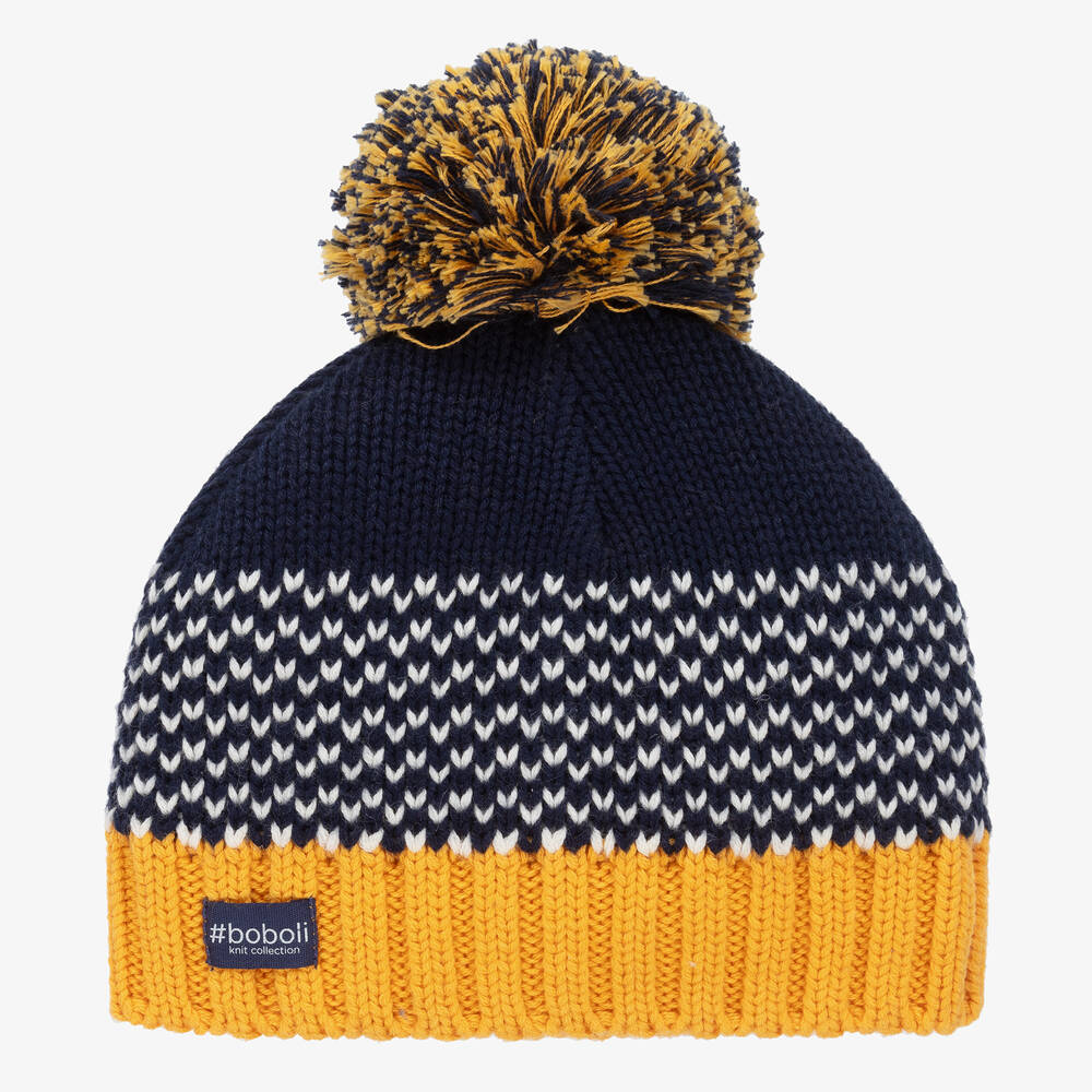 Boboli-Boys Blue Cotton & Wool Pom-Pom Hat | Childrensalon