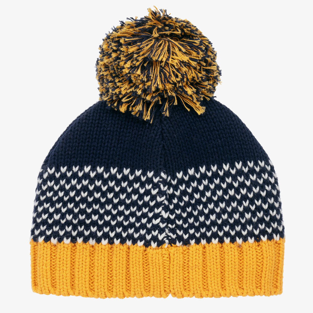 Boboli-Boys Blue Cotton & Wool Pom-Pom Hat | Childrensalon