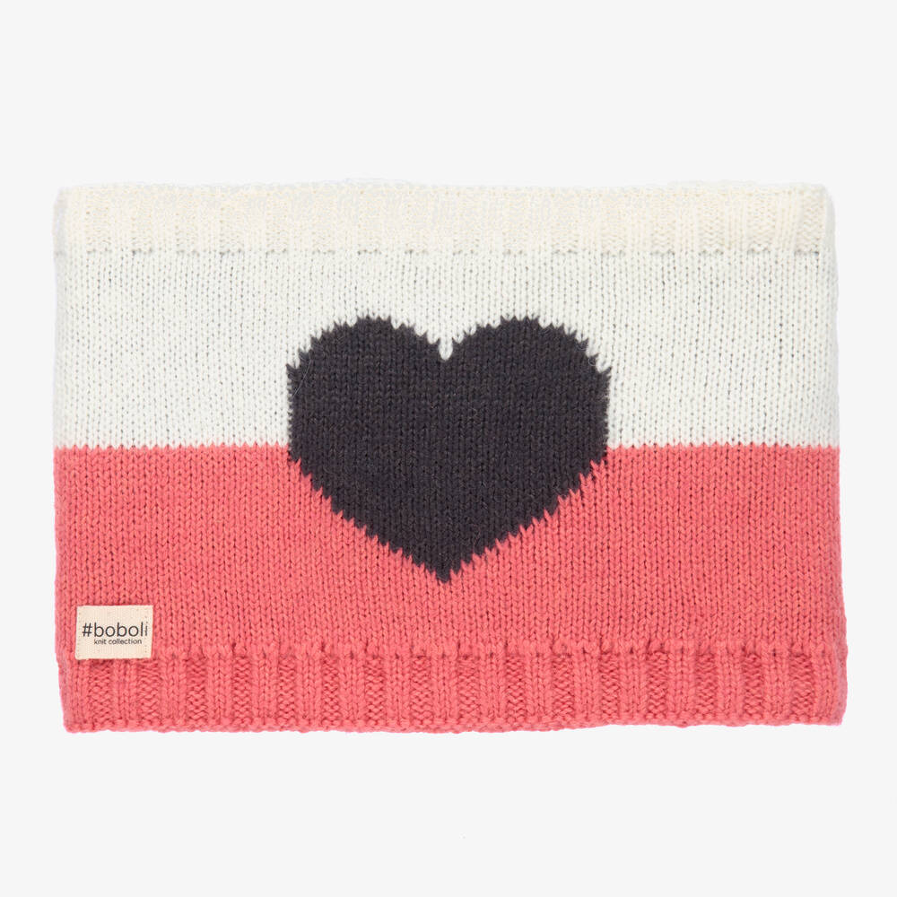 Boboli-Girls Pink & White Heart Snood | Childrensalon