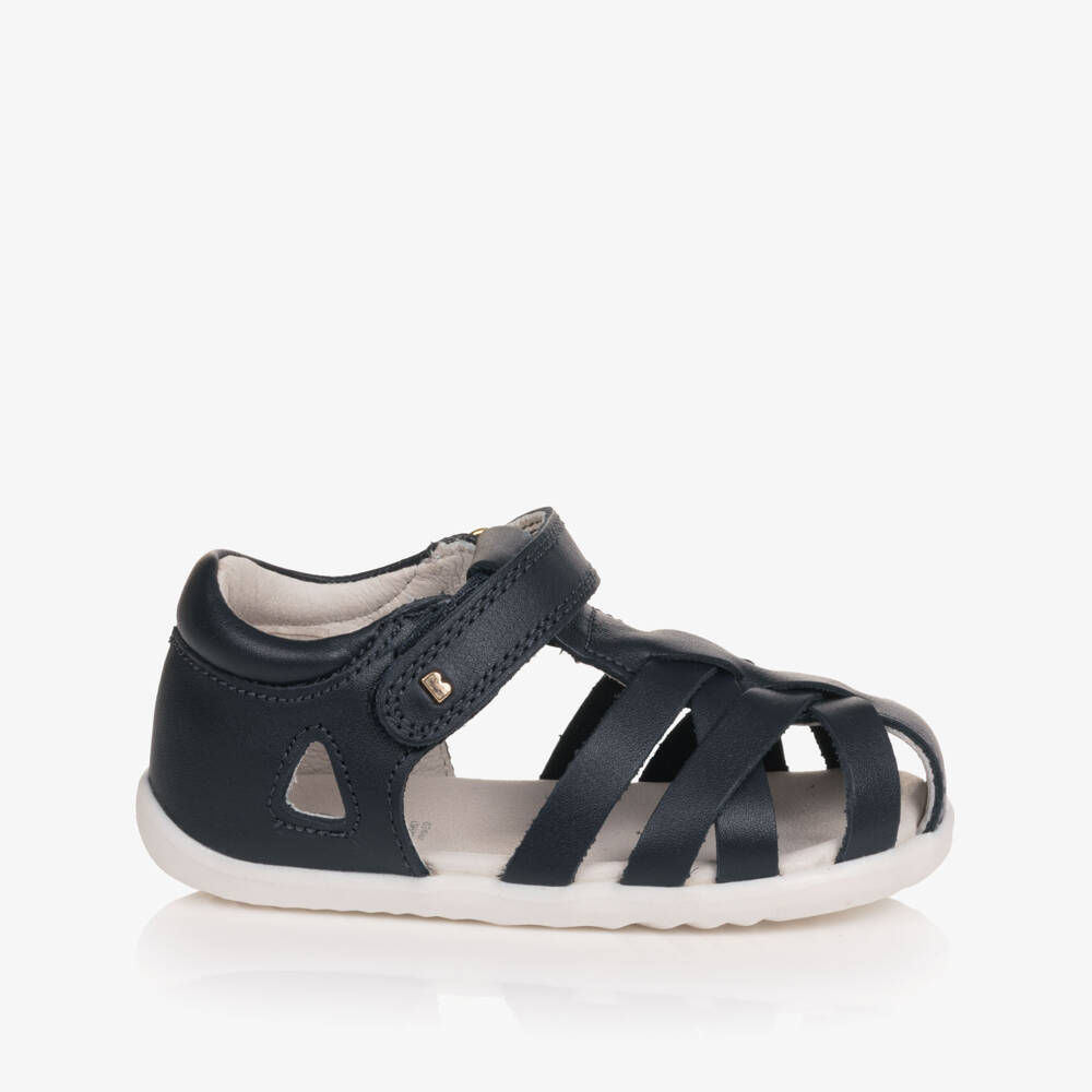 Bobux Step Up-Baby Boys Navy Blue Leather Velcro First Walkers | Childrensalon