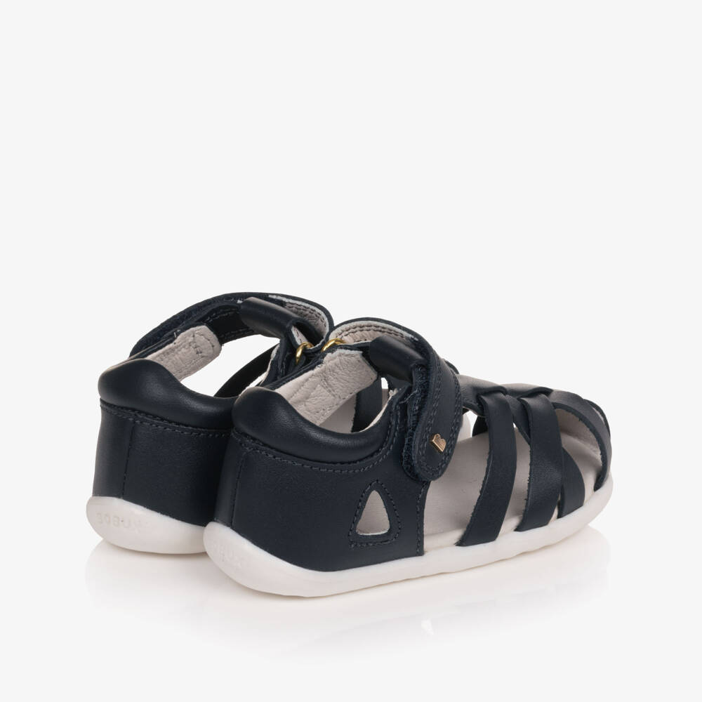 Bobux Step Up-Baby Boys Navy Blue Leather Velcro First Walkers | Childrensalon