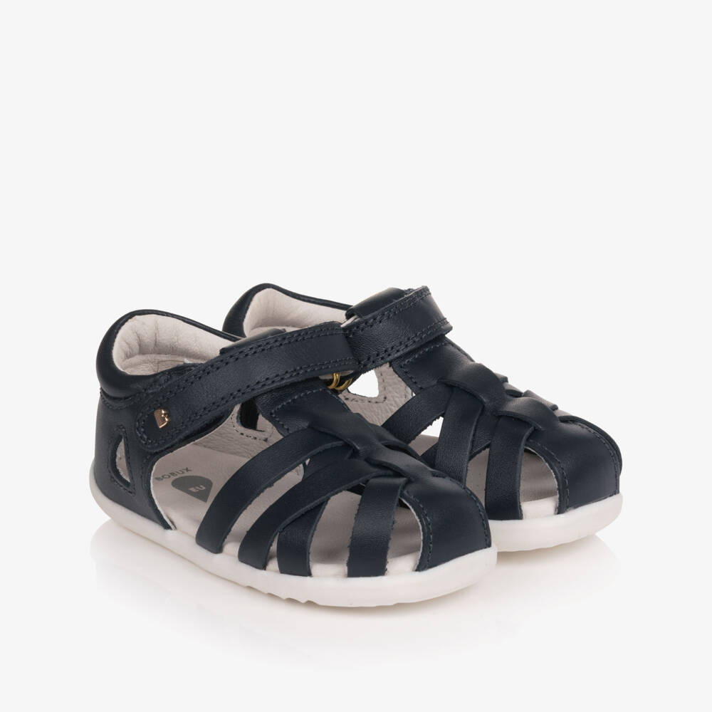 Bobux Step Up-Baby Boys Navy Blue Leather Velcro First Walkers | Childrensalon