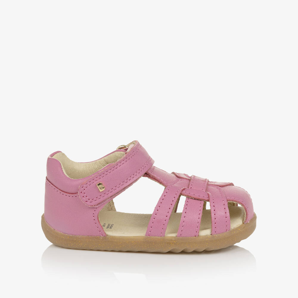 Bobux Step Up-Baby Girls Pink Leather Strappy First Walker Sandals | Childrensalon