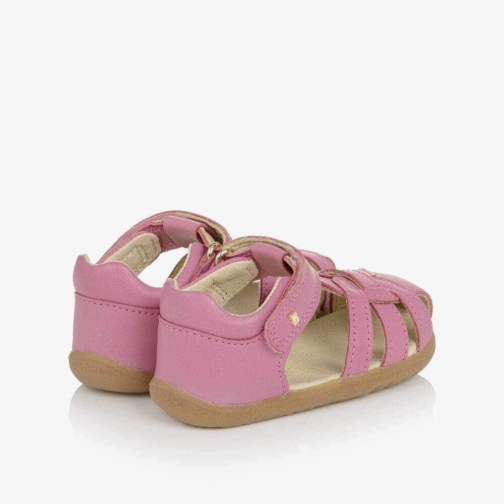 Bobux Step Up-Baby Girls Pink Leather Strappy First Walker Sandals | Childrensalon