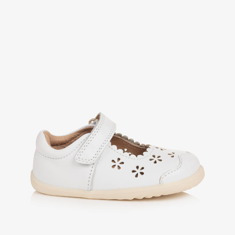 Bobux Step Up-Baby Girls White Leather First Walker Shoes | Childrensalon