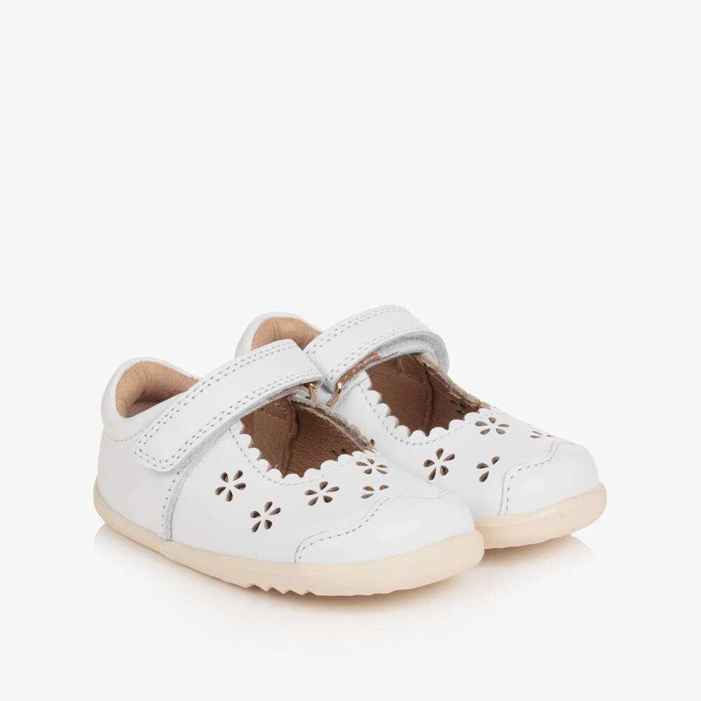 Bobux Step Up-Baby Girls White Leather First Walker Shoes | Childrensalon