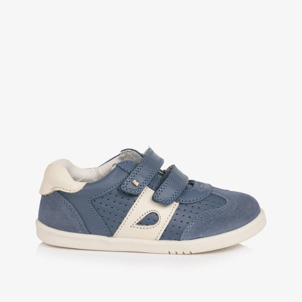 Bobux IWalk-Boys Blue & Ivory Suede & Leather Trainers | Childrensalon