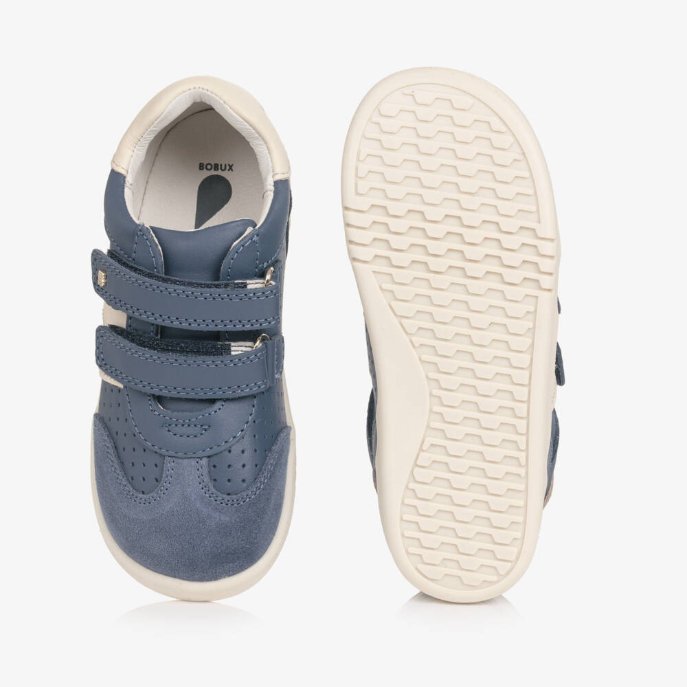 Bobux IWalk-Boys Blue & Ivory Suede & Leather Trainers | Childrensalon