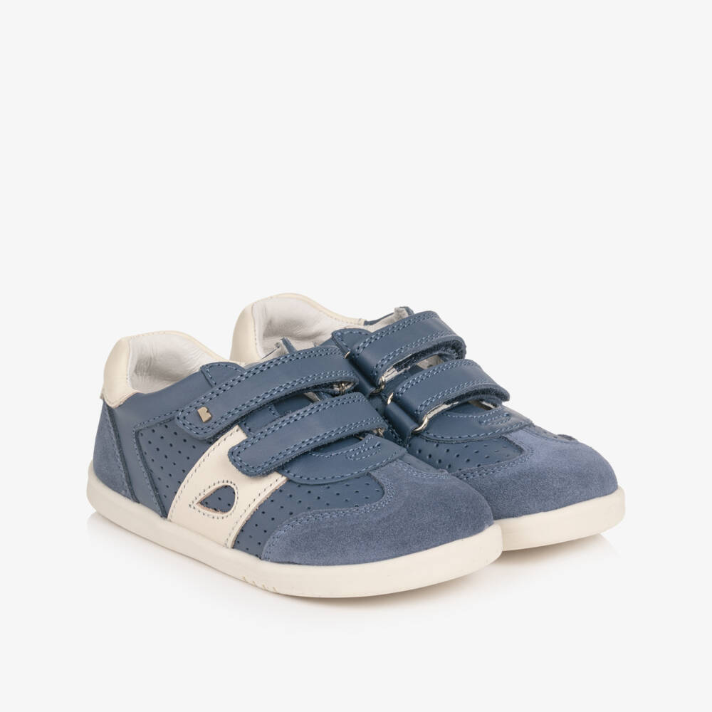 Bobux IWalk-Boys Blue & Ivory Suede & Leather Trainers | Childrensalon