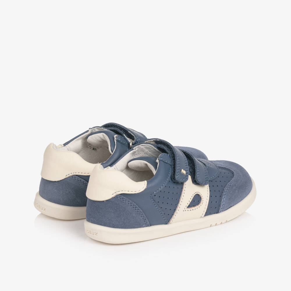 Bobux IWalk-Boys Blue & Ivory Suede & Leather Trainers | Childrensalon