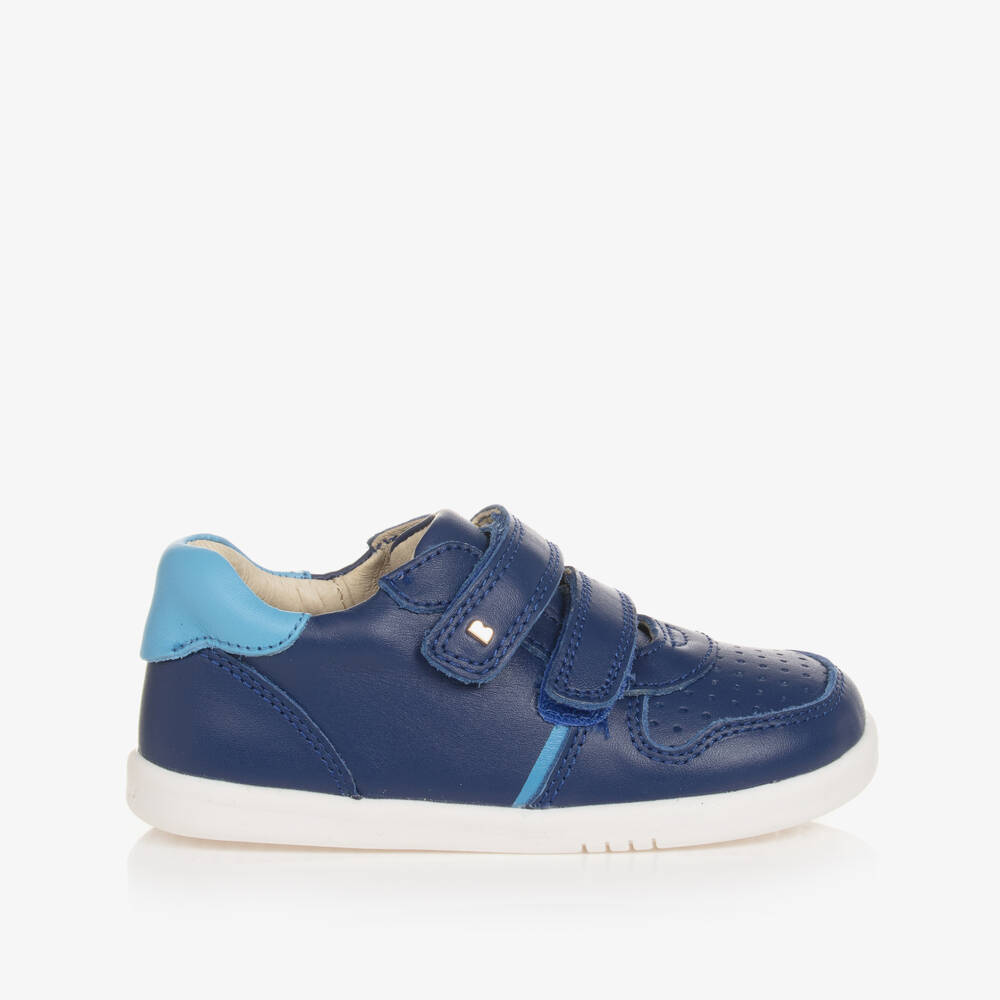 Bobux IWalk-Boys Blue Leather Velcro Trainers | Childrensalon