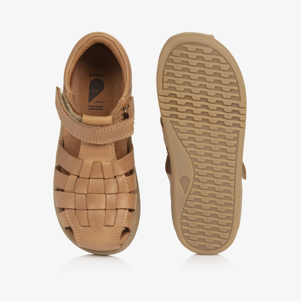 Bobux IWalk-Boys Caramel Brown Leather Sandals | Childrensalon