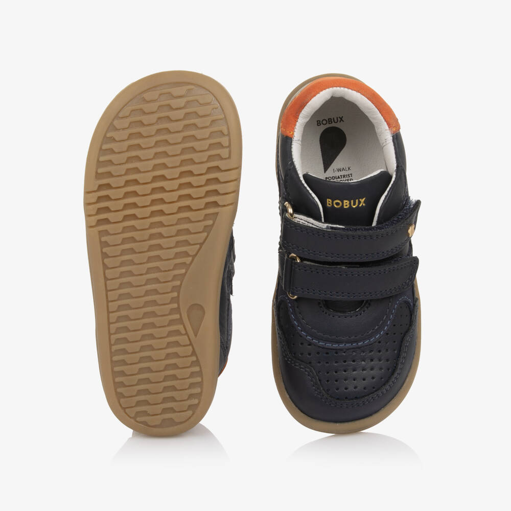 Bobux IWalk-Boys Navy Blue Leather IWalk Trainers | Childrensalon