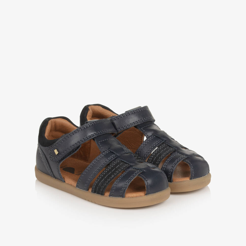 Bobux IWalk-Boys Navy Blue Leather Velcro Sandals | Childrensalon