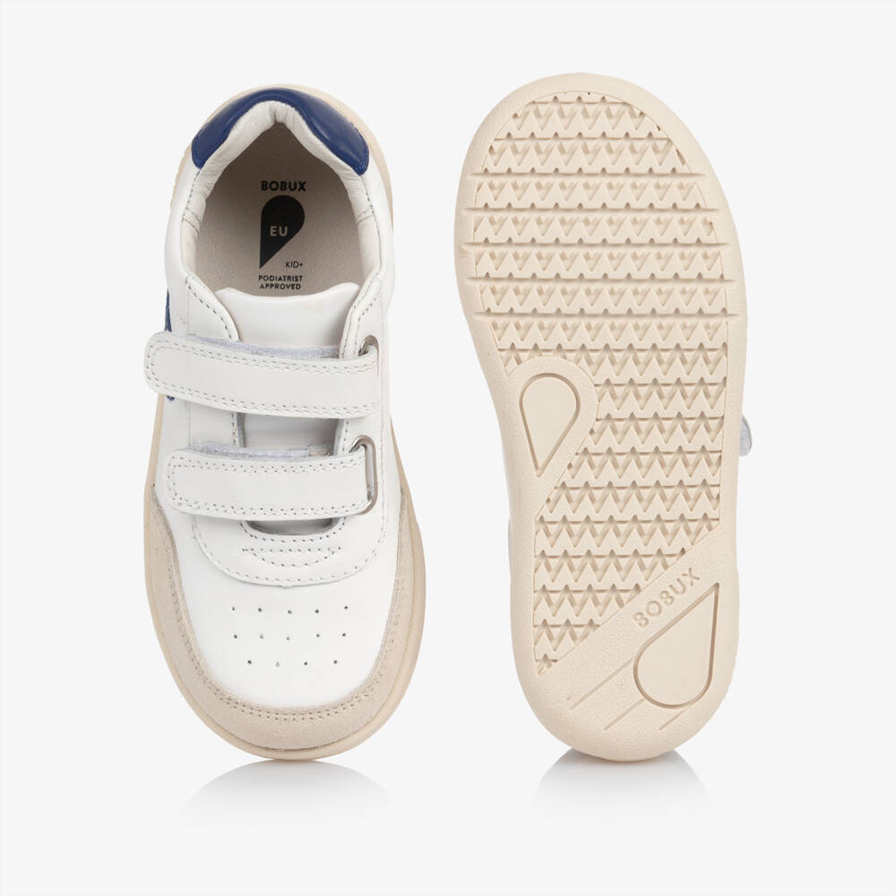Bobux Kid +-Boys White & Blue Leather Trainers | Childrensalon