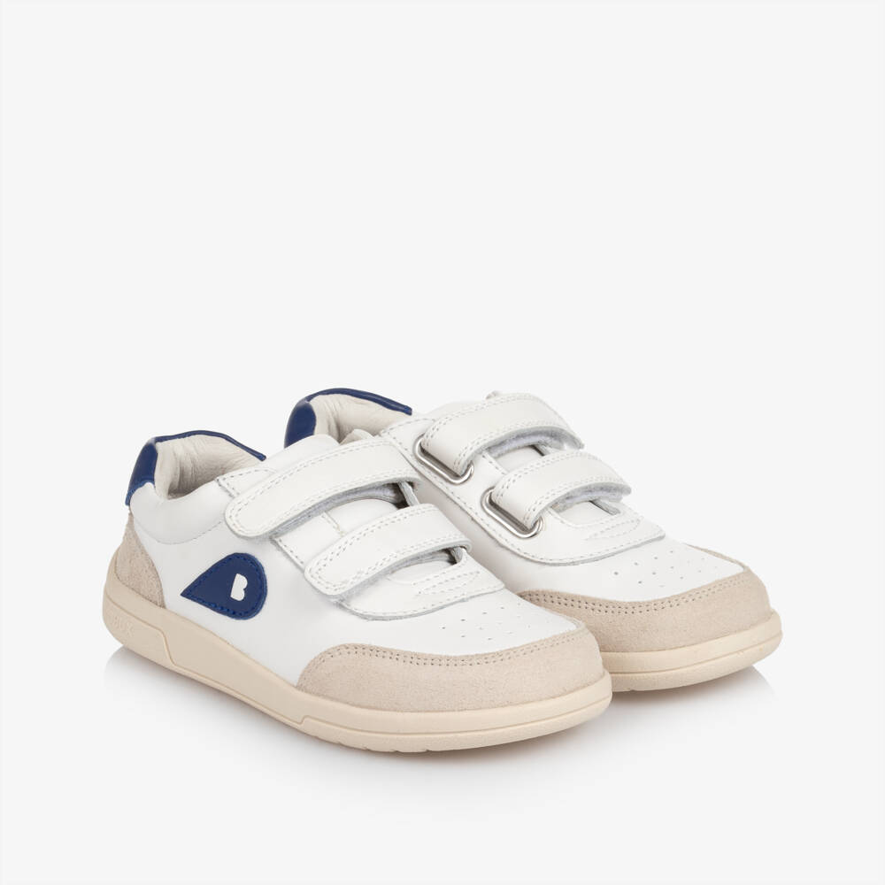 Bobux Kid +-Boys White & Blue Leather Trainers | Childrensalon