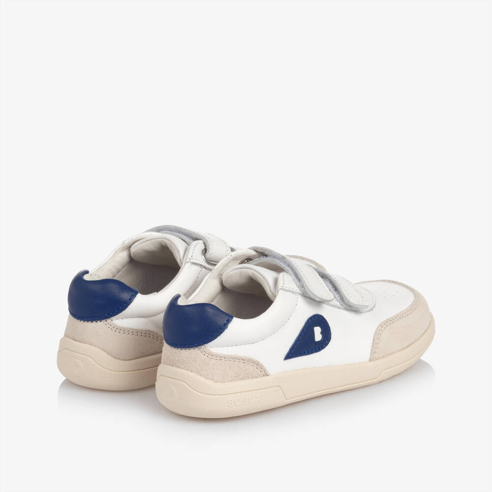 Bobux Kid +-Boys White & Blue Leather Trainers | Childrensalon