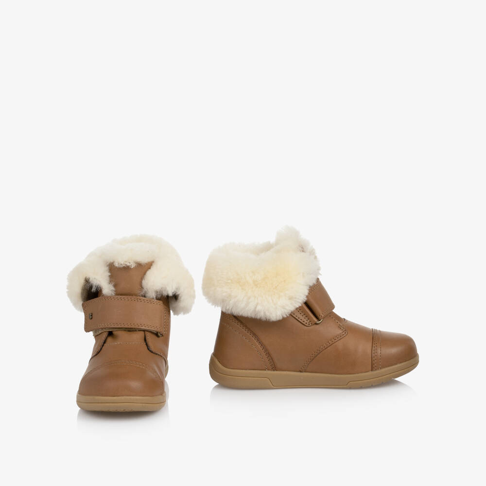 Bobux Кид+-Girls Caramel Brown Leather & Lambswool Boots | Childrensalon