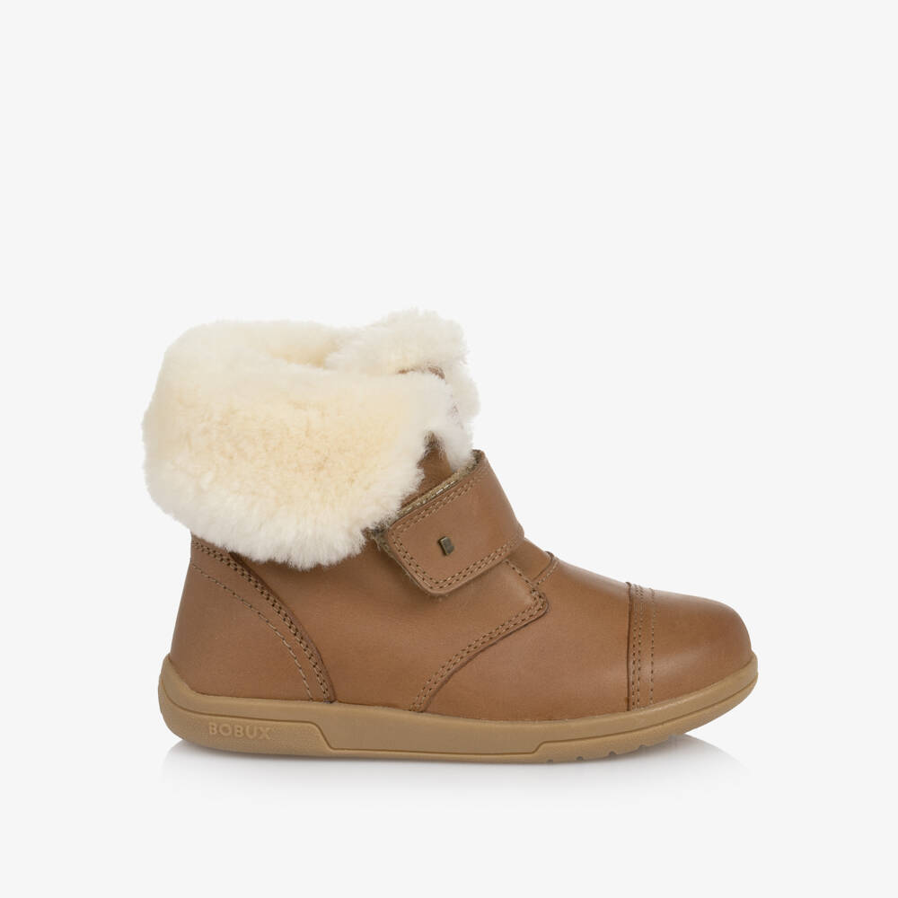 Bobux Кид+-Girls Caramel Brown Leather & Lambswool Boots | Childrensalon