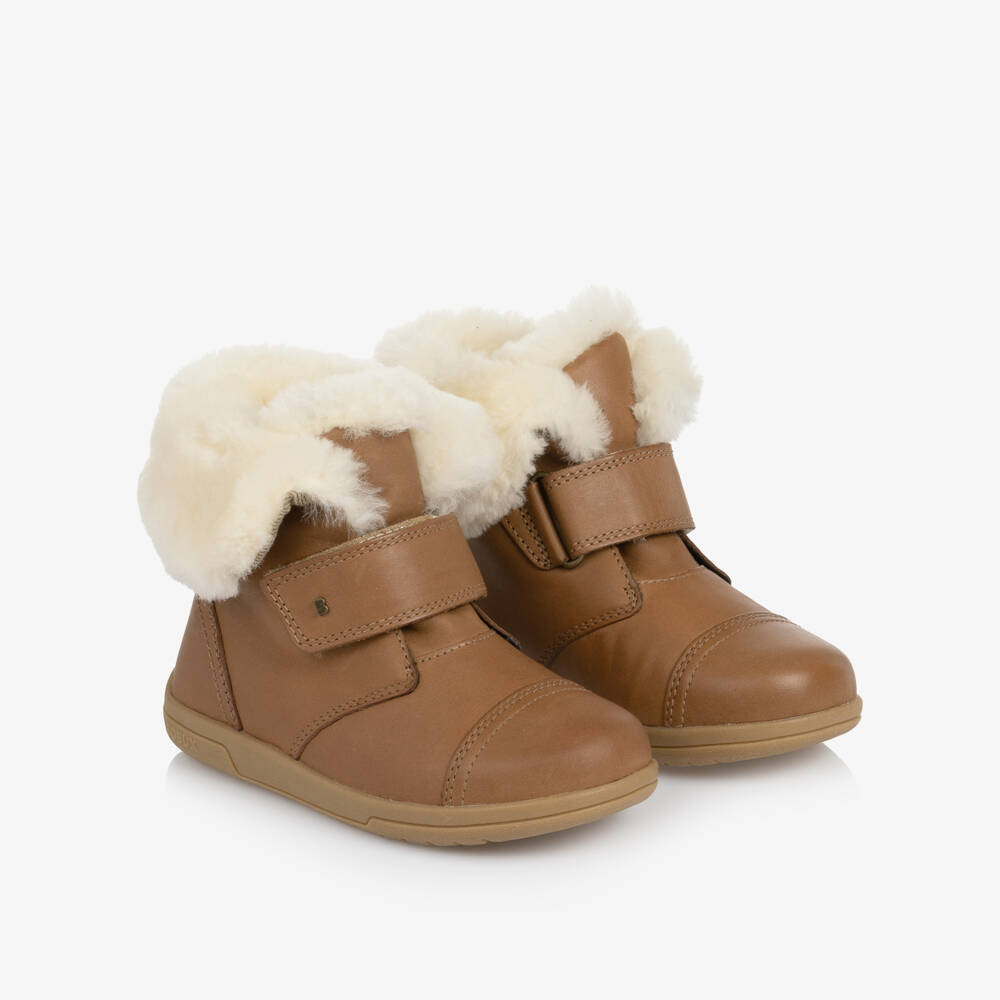 Bobux Кид+-Girls Caramel Brown Leather & Lambswool Boots | Childrensalon