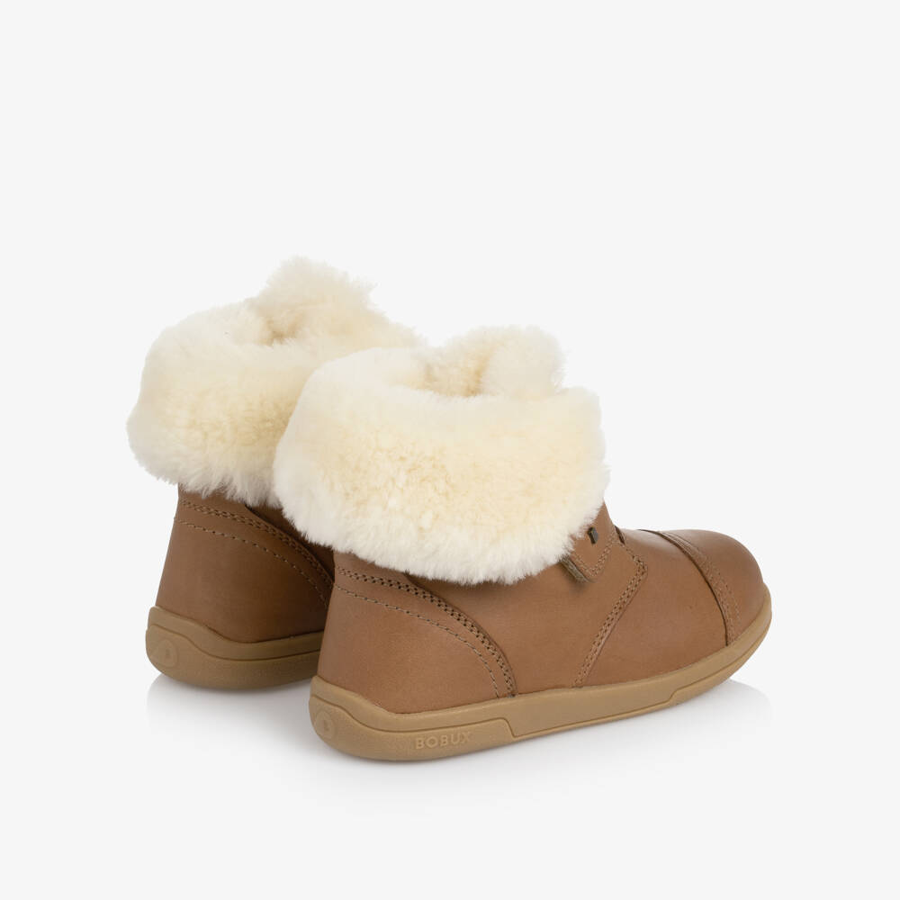 Bobux Кид+-Girls Caramel Brown Leather & Lambswool Boots | Childrensalon