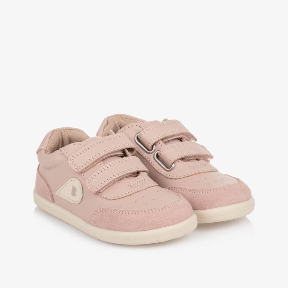 Bobux IWalk-Girls Pale Pink Leather First Walker Trainers | Childrensalon