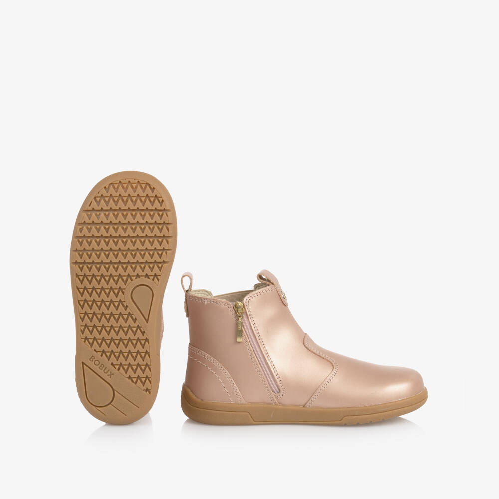 Bobux-Girls Rose Gold Leather Kid+ Boots | Childrensalon