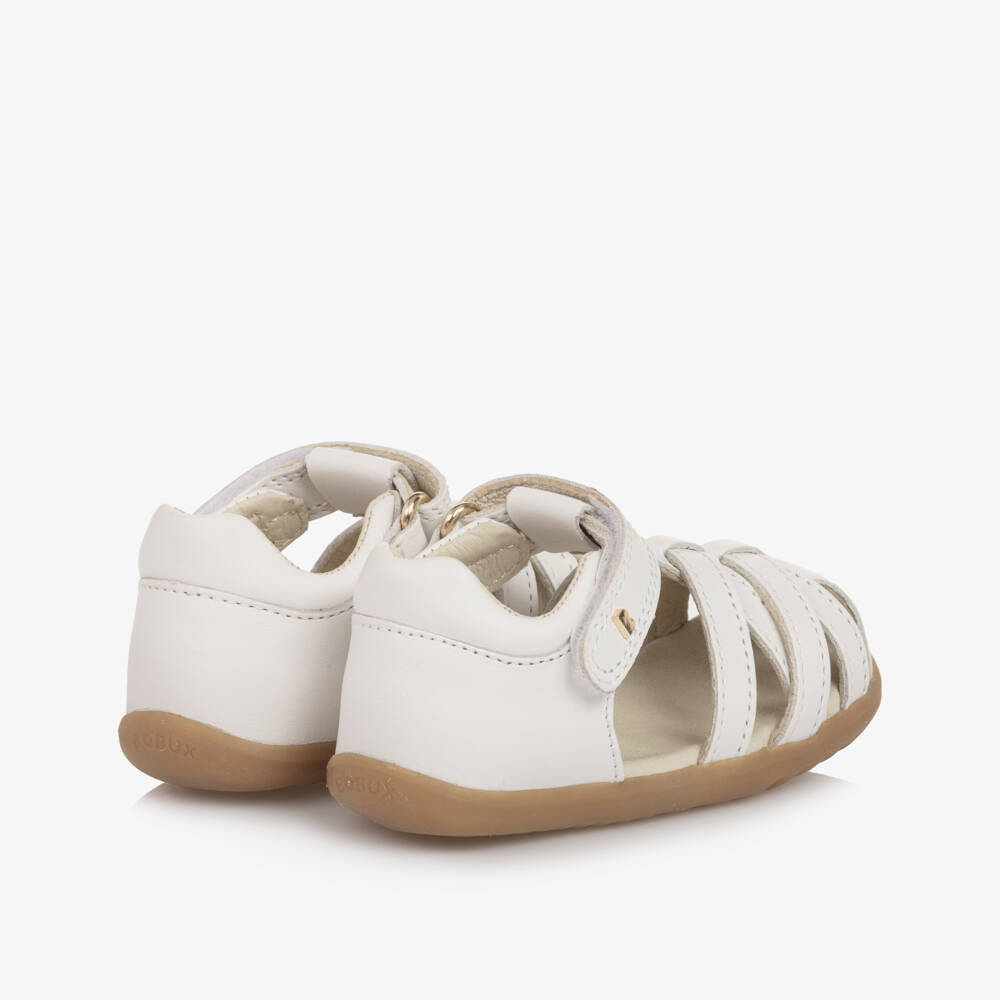 Bobux Step Up-Girls White Leather Cross-Over First Walker Sandals | Childrensalon