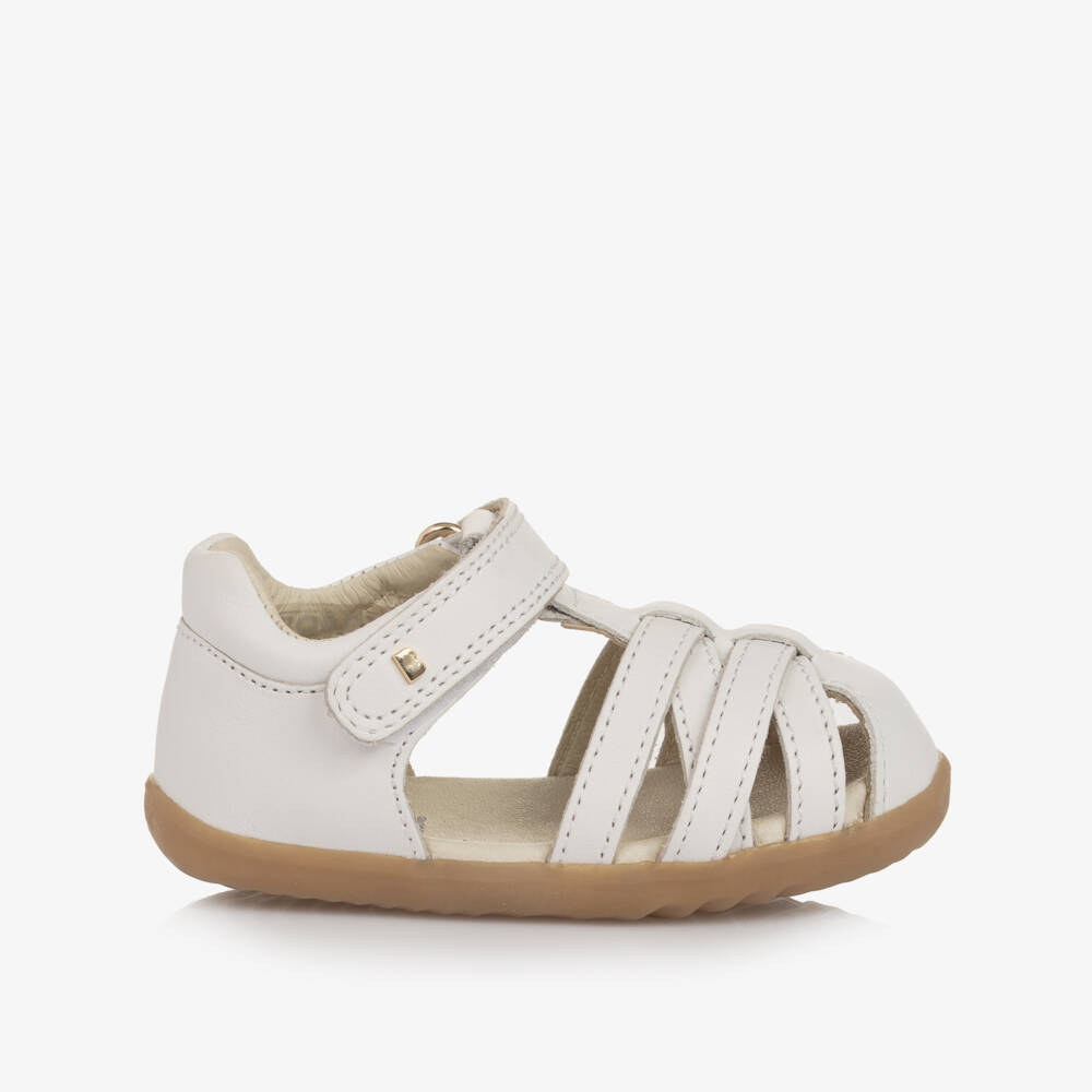 Bobux Step Up-Girls White Leather Cross-Over First Walker Sandals | Childrensalon