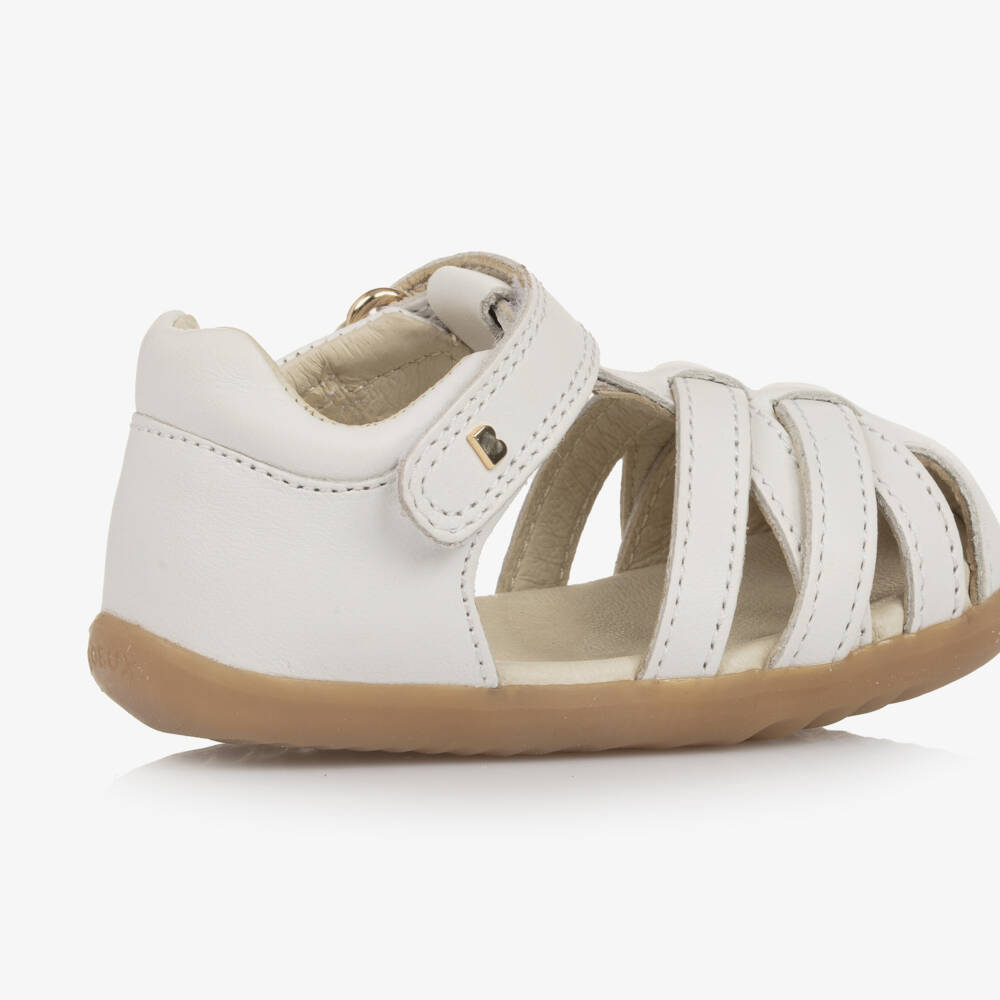 Bobux Step Up-Girls White Leather Cross-Over First Walker Sandals | Childrensalon