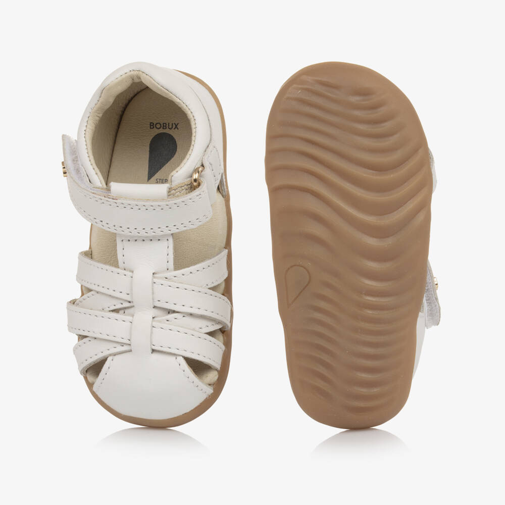 Bobux Step Up-Girls White Leather Cross-Over First Walker Sandals | Childrensalon