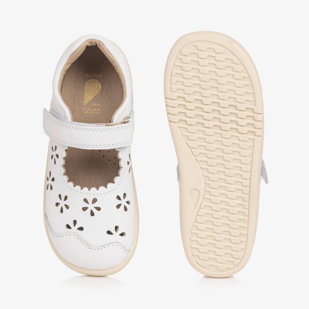 Bobux IWalk-Girls White Leather Shoes with Cut-Out Detailing | Childrensalon