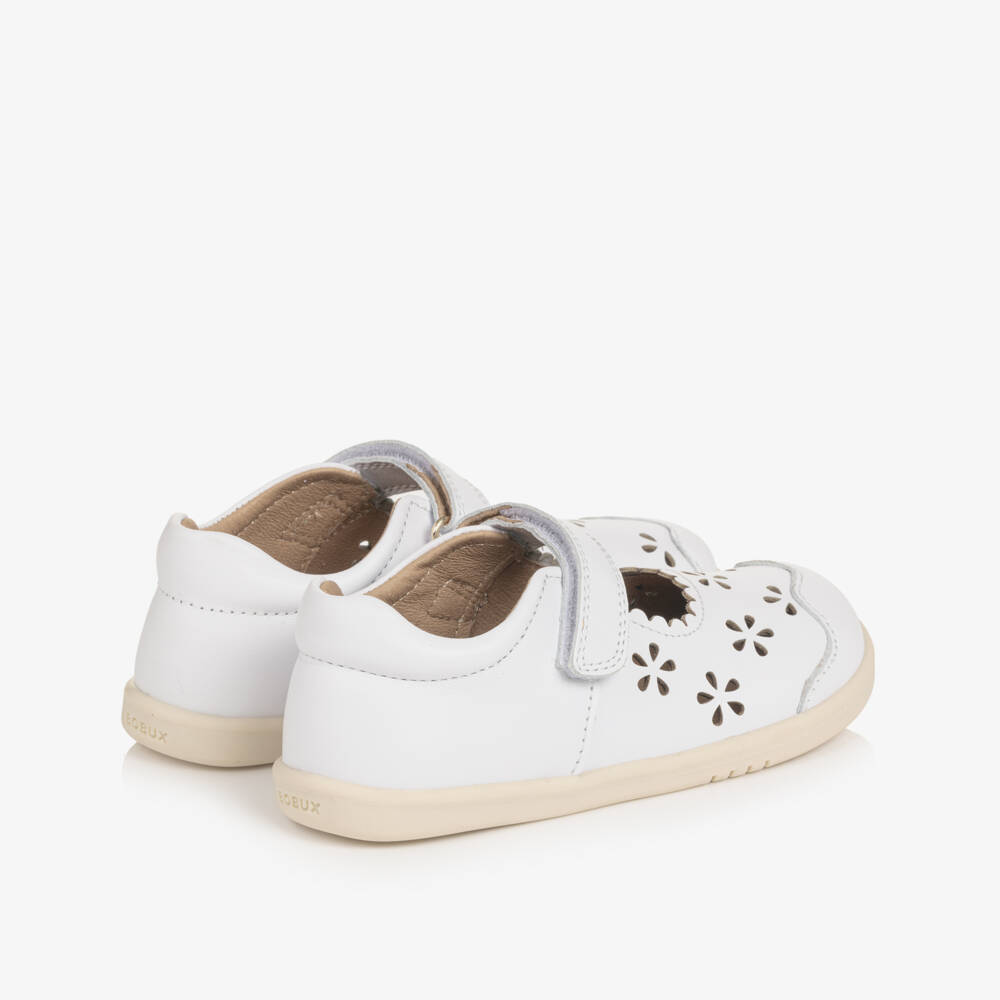 Bobux IWalk-Girls White Leather Shoes with Cut-Out Detailing | Childrensalon