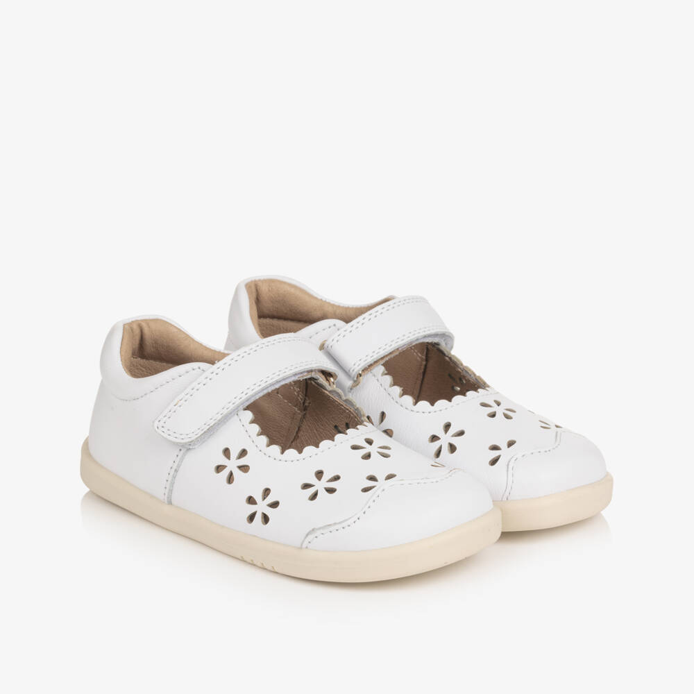 Bobux IWalk-Girls White Leather Shoes with Cut-Out Detailing | Childrensalon