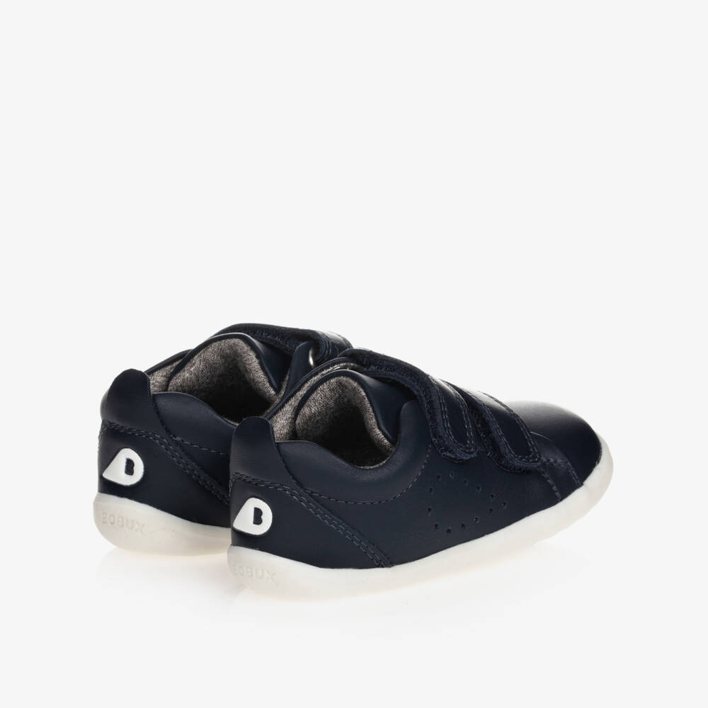 Bobux Step Up-Navy Blue Leather Baby Trainers | Childrensalon