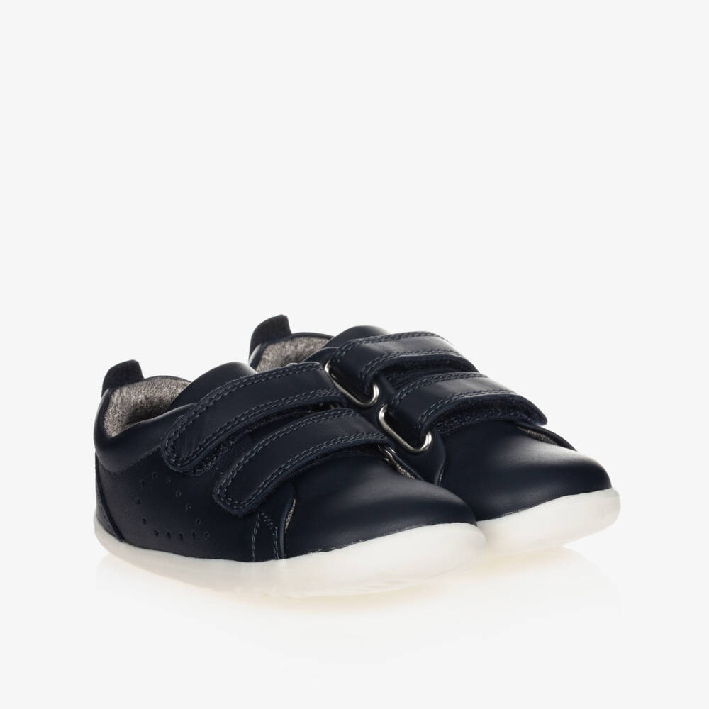 Bobux Step Up-Navy Blue Leather Baby Trainers | Childrensalon