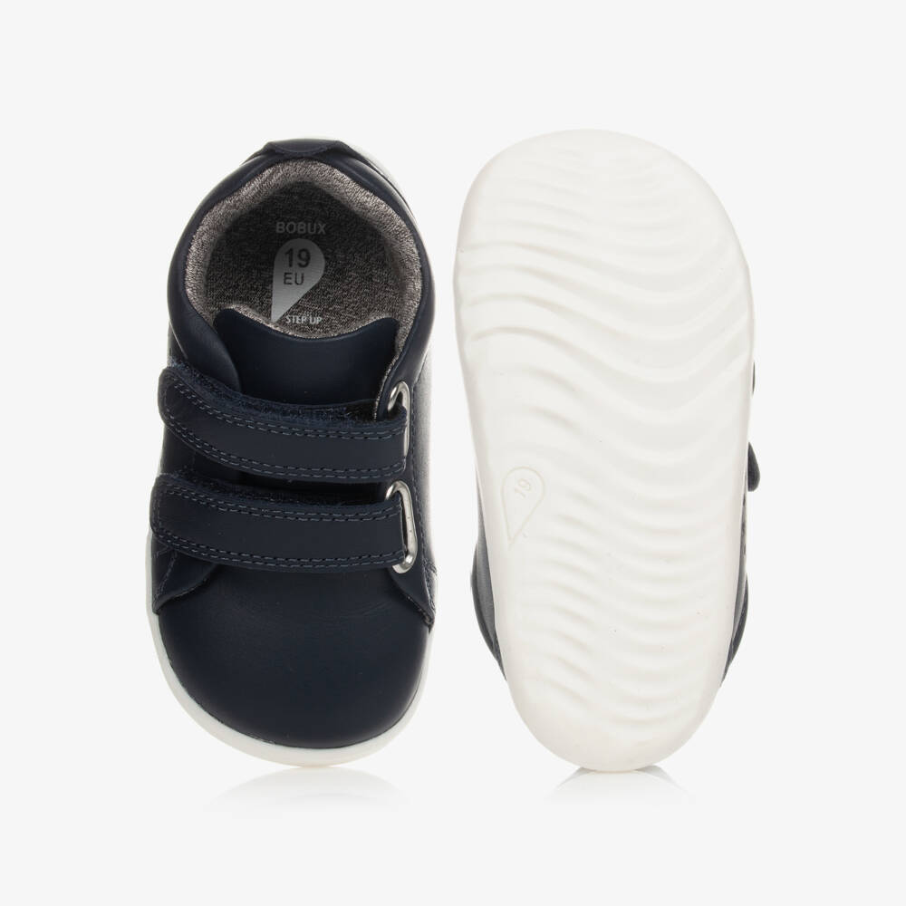 Bobux Step Up-Navy Blue Leather Baby Trainers | Childrensalon
