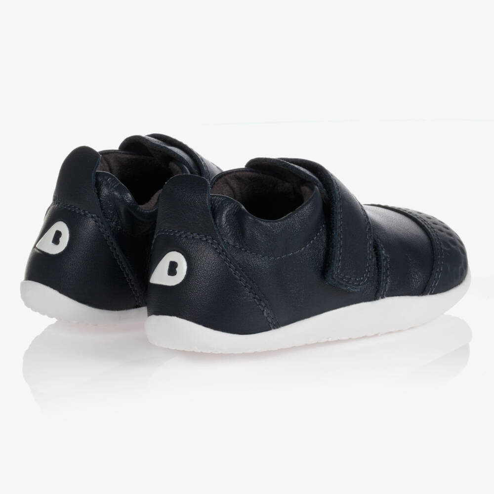 Bobux Xplorer-Navy Blue Leather Baby Trainers With Velcro Strap | Childrensalon