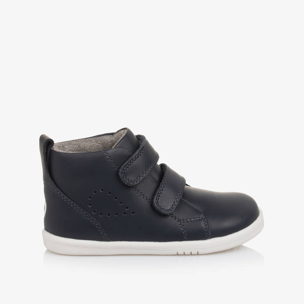Bobux IWalk-Navy Blue Leather IWalk High Top Trainers | Childrensalon