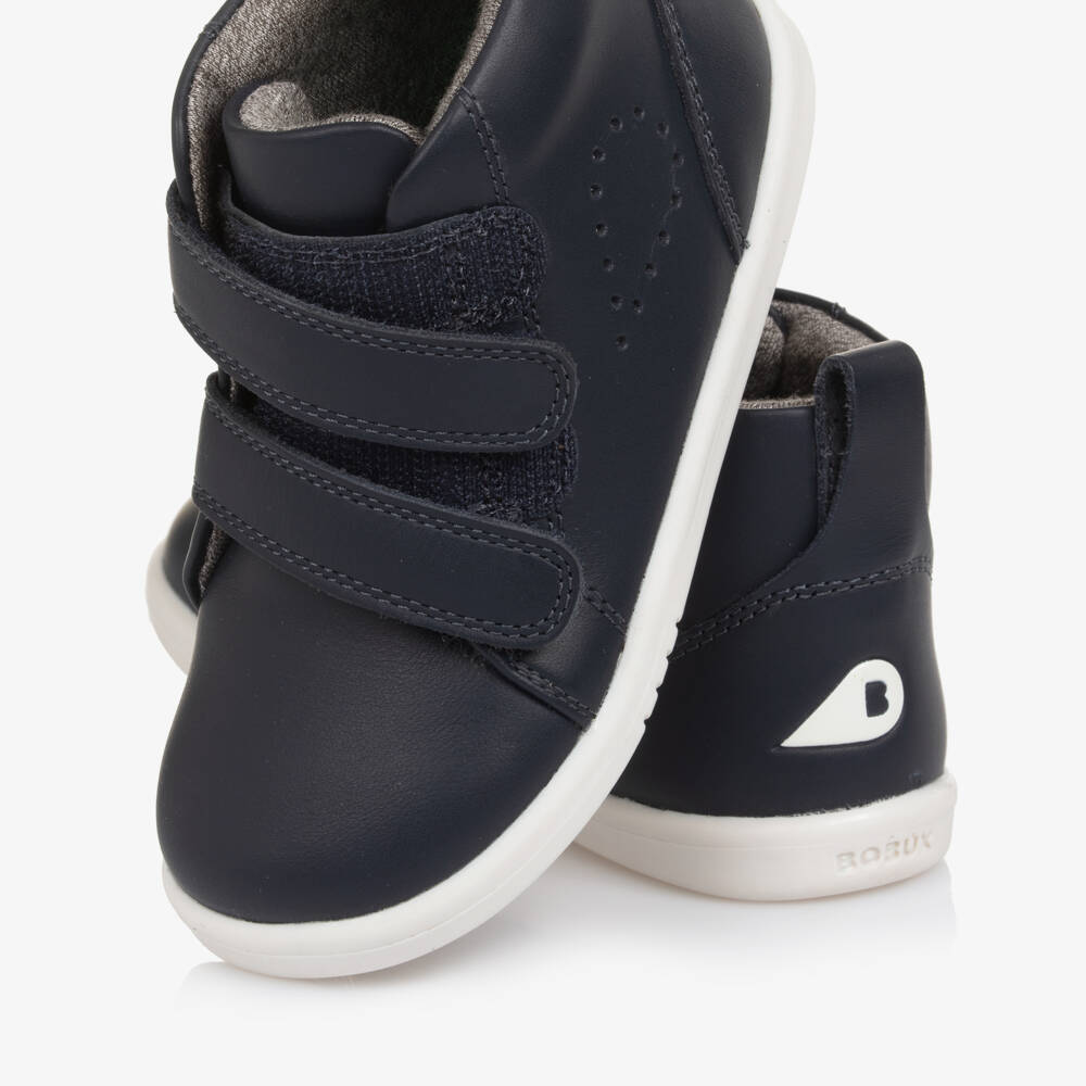 Bobux IWalk-Navy Blue Leather IWalk High Top Trainers | Childrensalon