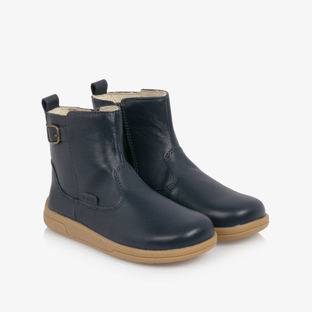 Bobux-Navy Blue Leather Kid+ Boots | Childrensalon