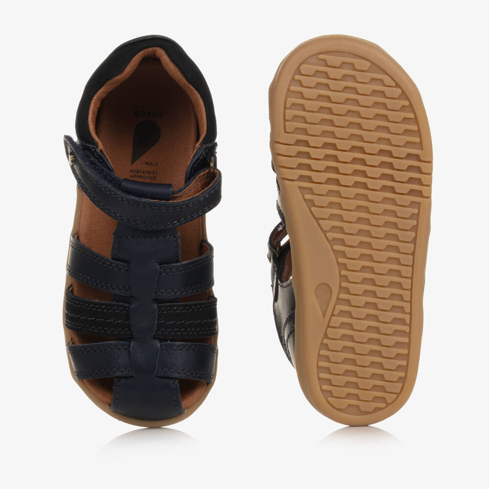 Bobux IWalk-Navy Blue Leather Sandals With Velcro Strap | Childrensalon