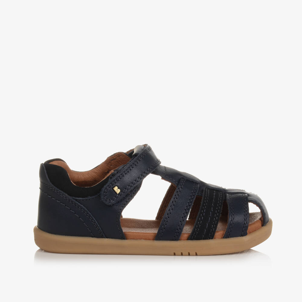 Bobux IWalk-Navy Blue Leather Sandals With Velcro Strap | Childrensalon