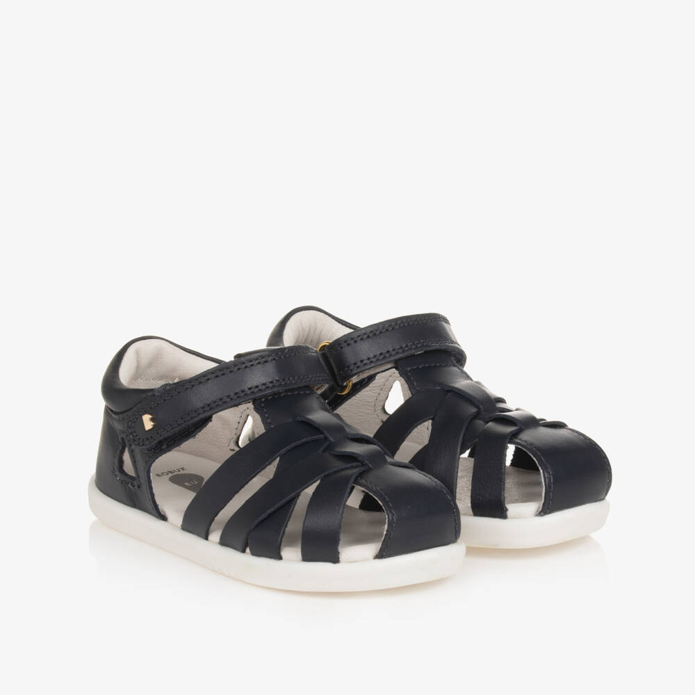 Bobux IWalk-Navy Blue Leather Velcro Strappy Sandals | Childrensalon