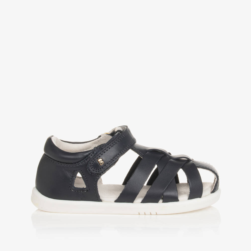 Bobux IWalk-Navy Blue Leather Velcro Strappy Sandals | Childrensalon
